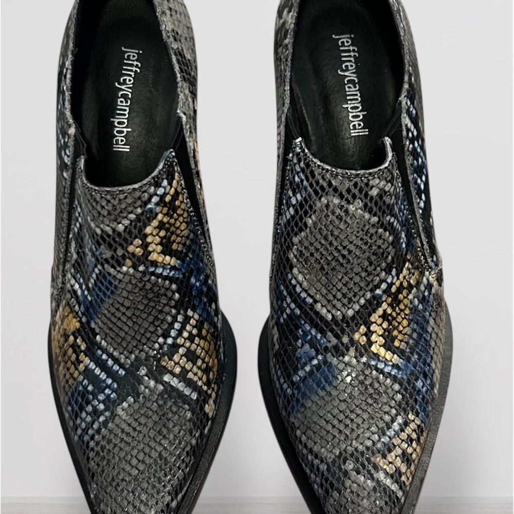 Jeffrey Campbell Metallic Snakeskin Pointed Ankle Booties - Black, Silver, Gold - Picture 3 of 7